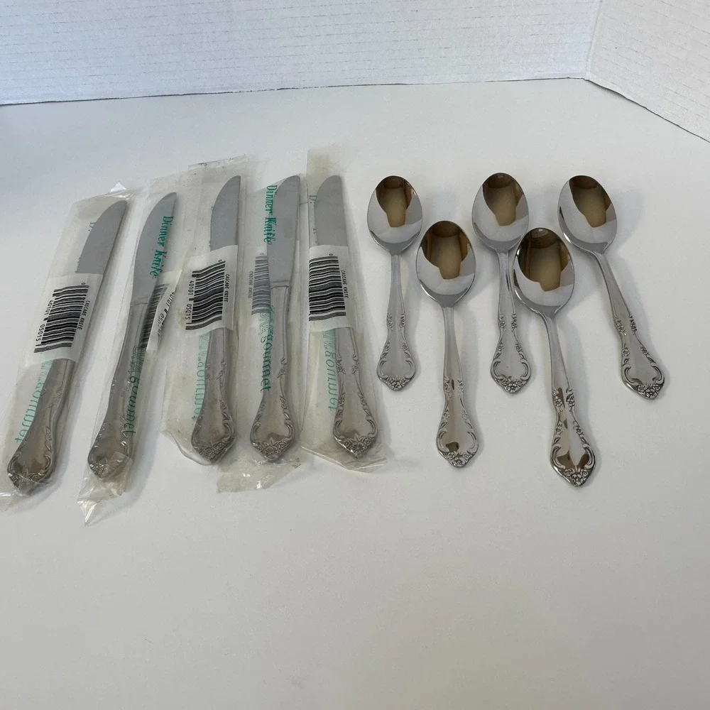 Estia CASCADE Stainless Flatware 5 Dinner Knives & 5 Teaspoons NOS New Old Stock